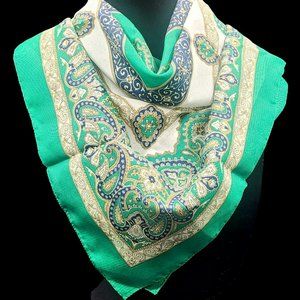 Green White 30” X 30” Scarf Made in Italy